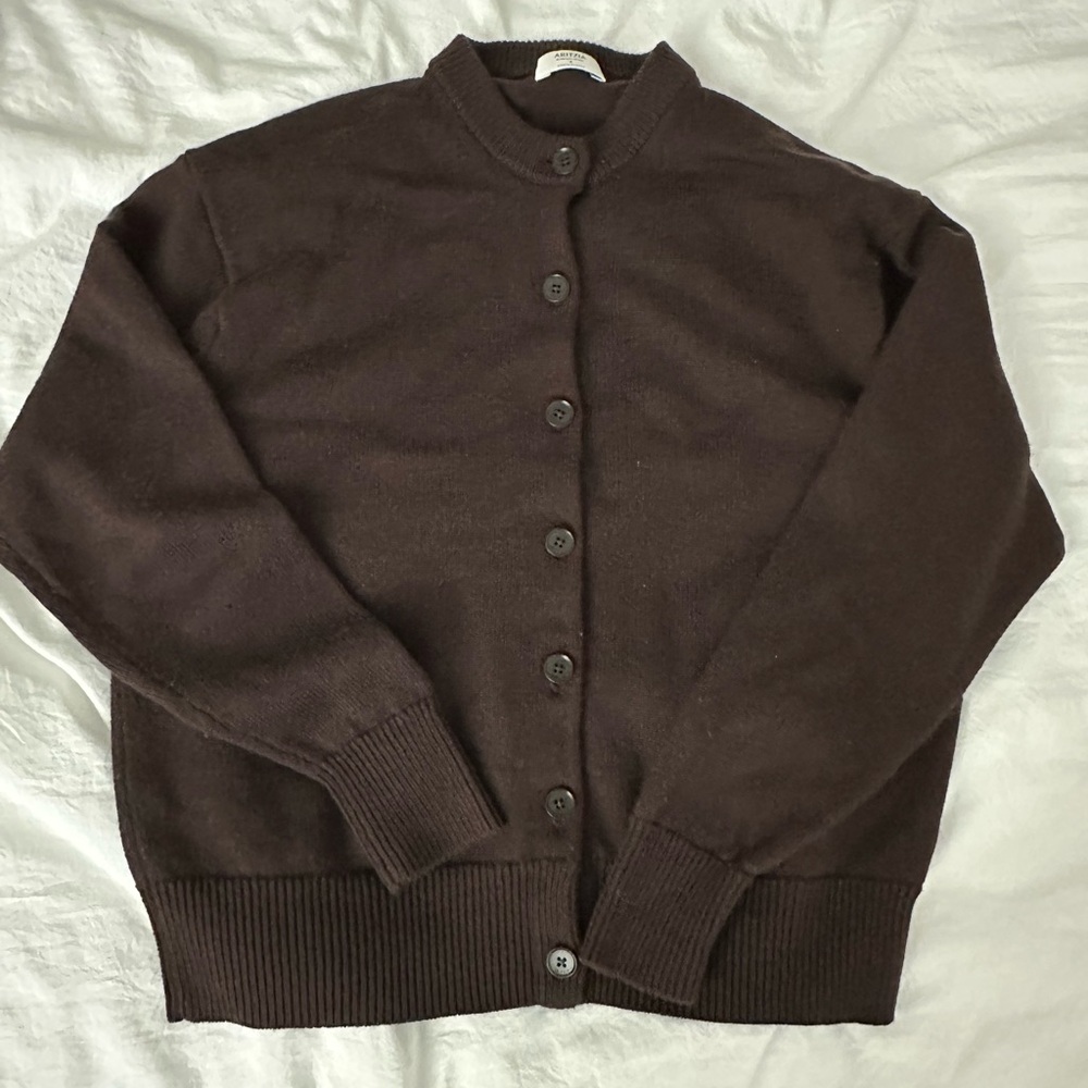Aritzia Brown Button-Up Ribbed Hem Cardigan